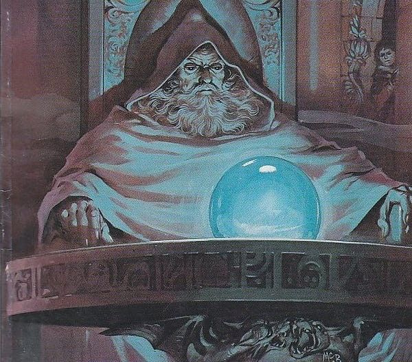 Mago observando seu orbe mágico